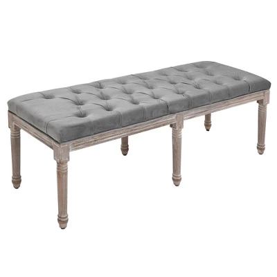 HOMCOM Sitting Bench Tufted Upholstered Fabric Ottoman With Rubberwood Legs For Living Room, Bedroom, Hallway, Grey - Image 5