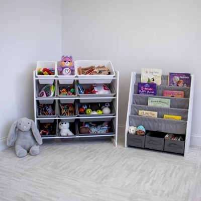 Kids' Bookshelf 4 Tier Book Storage And Fabric Bin Organizer - Humble Crew - Image 6