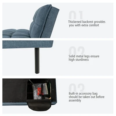 Costway Modern Convertible Futon Sofa Bed Linen Fabric Folding Couch Recliner GreyAquamarineBlue - Image 9