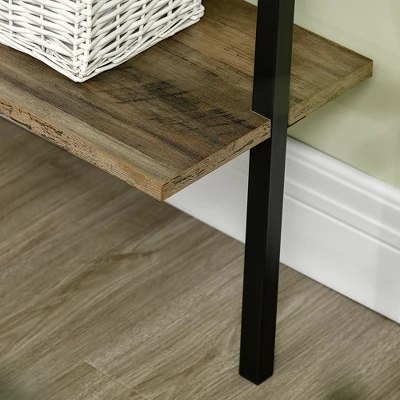 HOMCOM Industrial 5 Tier Ladder Shelf, Wall Mount Storage Shelves Bookcase With Metal Frame, Corner Unit, Plant Flower Rack For Living Room, Balcony, Brown - Image 5