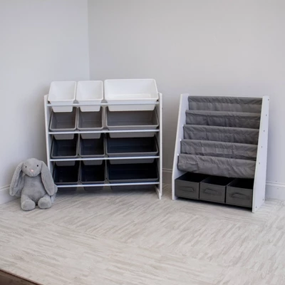 Kids' Bookshelf 4 Tier Book Storage And Fabric Bin Organizer - Humble Crew - Image 4