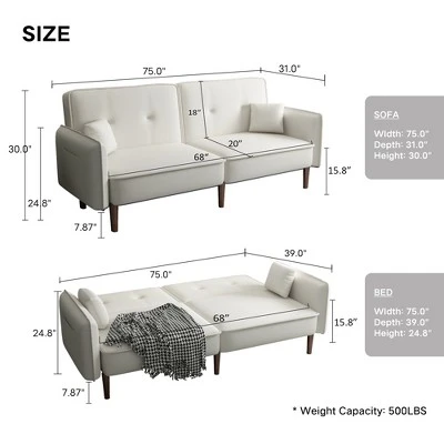 Convertible Futon Sofa Bed With Wooden Legs - ModernLuxe - Image 3