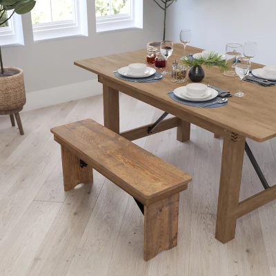 Merrick Lane Antique Solid Pine Folding Farmhouse Style Bench - Image 4