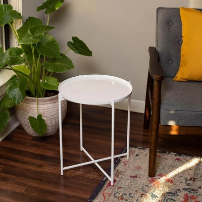 BirdRock Home Ivory Metal Folding Side Table With Removable Tray - Image 8