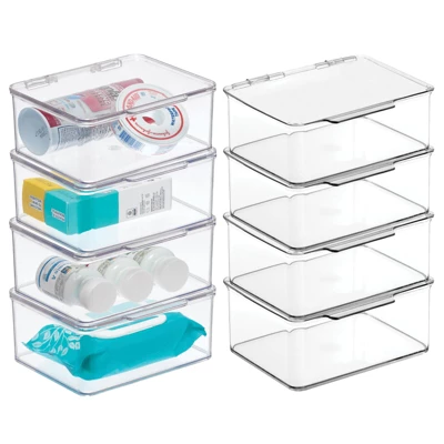 MDesign Plastic Stackable Bathroom Organizer Bin, Hinged Lid - 8 Pack - Image 8