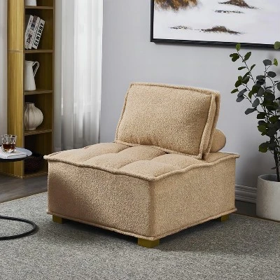Cecily 31.50"W Square Oversized/Corner Faux Shearling Teddy Upholstered Seating Lounge Chair/Lazy Sofa With Removable Pillow-Maison Boucle - Image 8