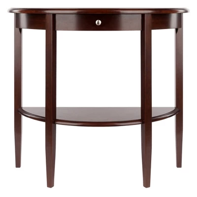 Concord Hall / Console Table, Half Moon With Drawer, Shelf - Antique Walnut - Winsome - Image 2