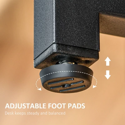 HOMCOM Two Person Home Office Desk With Elevated Monitor Shelf, Bottom CPU Tower Shelf And Large Desktop, Black/Brown - Image 4