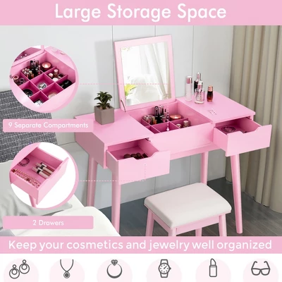 Costway Vanity Table Set W/ Flip Top Mirror Drawers 9 Dividers Makeup Writing Desk - Image 4