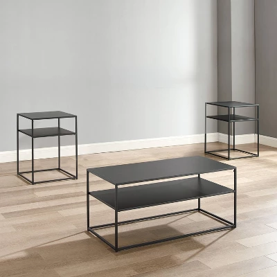3pc Braxton Coffee And Accent Table Set Matte Black - Crosley - Image 6