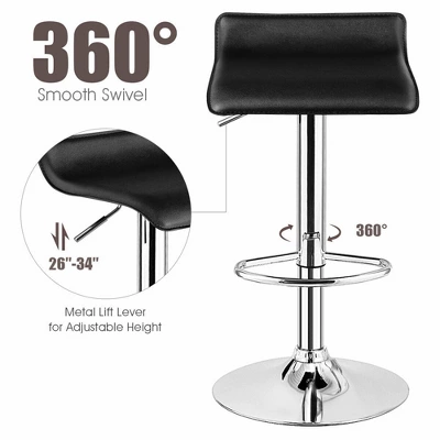 Costway Set Of 4 Swivel Bar Stool PU Leather Adjustable Kitchen Counter Bar Chairs Black - Image 9