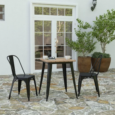 Merrick Lane Indoor/Outdoor Dining Table, 23.75" Square All Weather Poly Resin Top With Steel Base