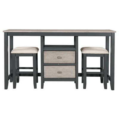 Rustic 3-Piece Counter Height Wood Dining Table Set With 2 Storage Drawers And 2 Stools-ModernLuxe