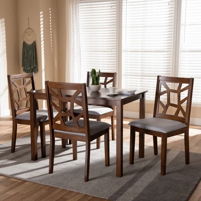 5pc Abilene Walnut Finished Dining Set Gray/Brown - Baxton Studio - Image 3
