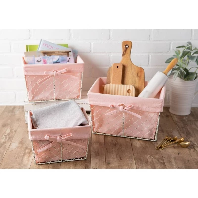 Design Imports Set Of 5 Antique White Chicken Wire Liner Baskets Blush - Image 2