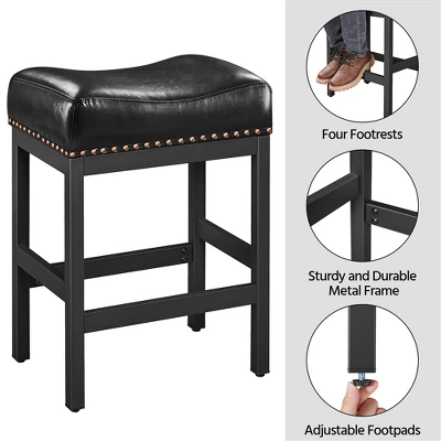 Yaheetech 26"H Bar Stools Faux Leather Counter Height Stools With Nailhead Trims Set Of 2, Black - Image 3