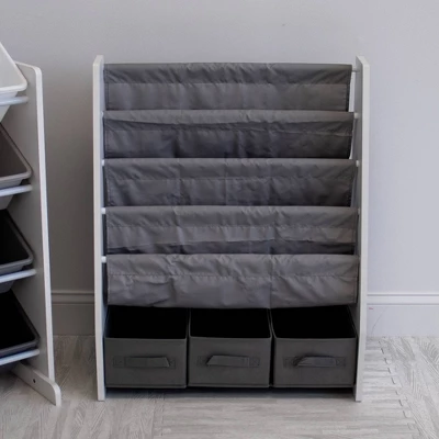 Kids' Bookshelf 4 Tier Book Storage And Fabric Bin Organizer - Humble Crew - Image 5