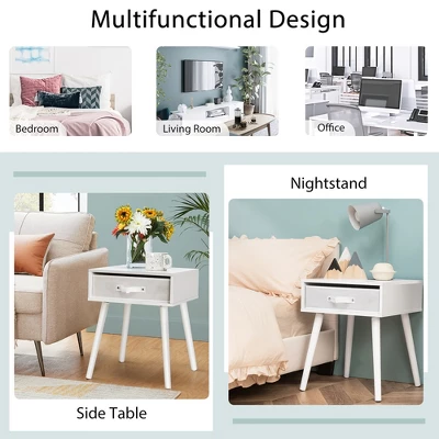 Costway Set Of 2 Mid-Century Nightstand End Accent Bedside Table W/ Drawer Rustic WhiteBrown - Image 5