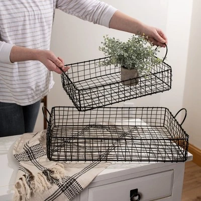 Set Of 2 Rectangle Trays Black Metal - Foreside Home & Garden