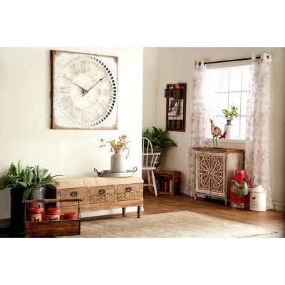 Natural Geometric Patterned Wood Cabinet Brown - Olivia & May - Image 3