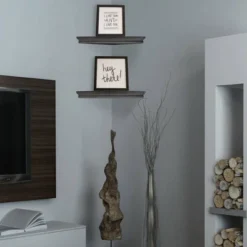 8" X 16" Set Of 2 Rustic Wood Floating Corner Shelves - Crystal Art Gallery