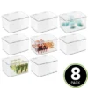 MDesign Plastic Stackable Bathroom Organizer Bin, Hinged Lid - 8 Pack