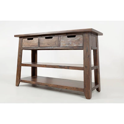 Wooden Sofa Table With 3 Drawers & 2 Shelves Brown - Benzara - Image 2