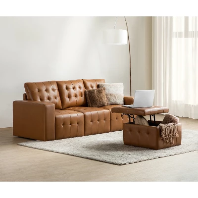 Javier Genuine Leather Upholstered Sofa Set 87" Wide Sofa With Removable Back Cushions And Hidden Interior Storage | ARTFUL LIVING DESIGN - Image 2
