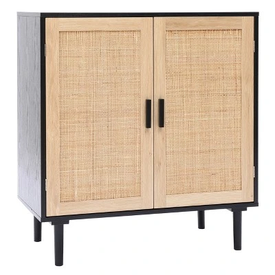 LuxenHome Black And Brown Wood 2-Door Storage Cabinet. - Image 9