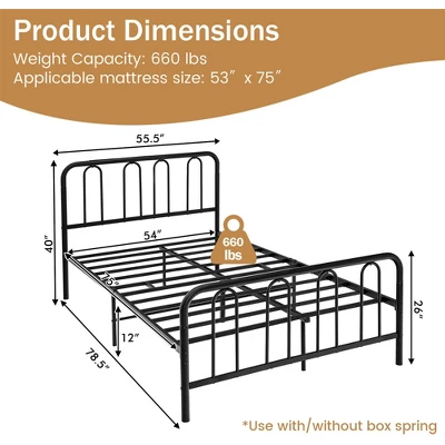Costway Stylish Full Size Metal Bed Frame Platform Bed Base W/ Headboard & Footboard - Image 2