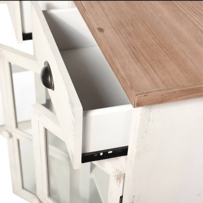 3 Door/2 Drawer Shabby Chic Window Pane Cabinet Antique White/Natural - StyleCraft - Image 4