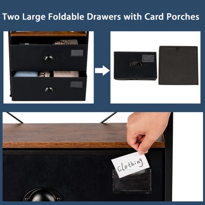 Costway 2 Drawer Dresser W/Shelf Storage Tower Nightstand End Table Chest Black - Image 6