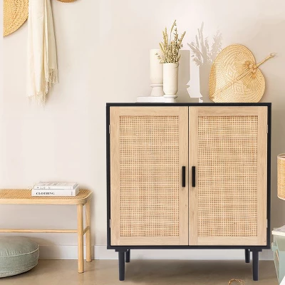 LuxenHome Black And Brown Wood 2-Door Storage Cabinet. - Image 8