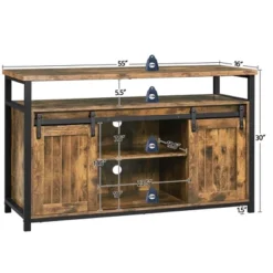 Yaheetech TV Cabinet For 65-inch TVs, Industrial TV Stand With Sliding Barn Doors,Rustic Brown