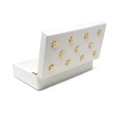 Classic Touch White Wooden Decorative Box With Gold Flower Beads