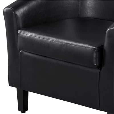 Yaheetech Faux Leather Accent Arm Chair Barrel Chair With Ottoman For Living Room Black - Image 4