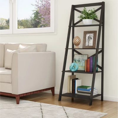 Hastings Home Lavish Home 4-Tier Ladder Bookshelf With X-Back Frame – Freestanding Bookcase, Black - Image 2