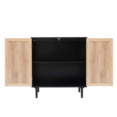 LuxenHome Black And Brown Wood 2-Door Storage Cabinet. - Image 10