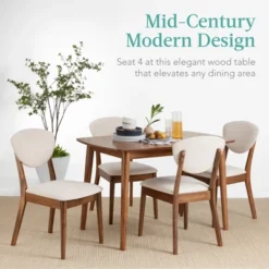 Best Choice Products 5-Piece Compact Wooden Mid-Century Modern Dining Set W/ 4 Chairs, Padded Seat & Back - Brown/White