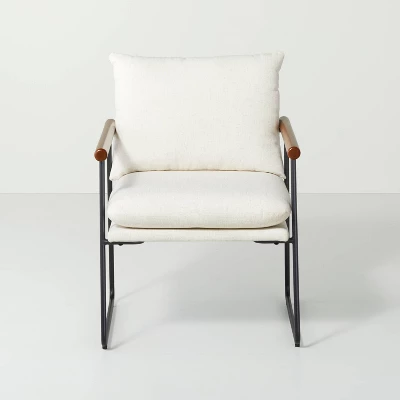 Cushioned Metal & Wood Accent Arm Chair - Cream/Black - Hearth & Hand™ With Magnolia - Image 2