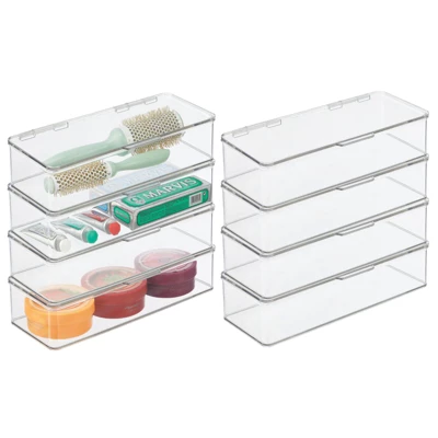 MDesign Plastic Stackable Bathroom Organizer Bin, Hinged Lid - 8 Pack - Image 9