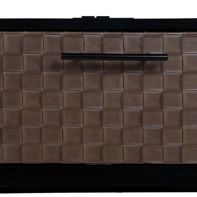 Arina Brown Leatherette 21.89"H X 15.59"D X 18.78"W With Bands Weaving Vision End & Side Tables With Storage And Upper Layer With Plug-The Pop Home - Image 6