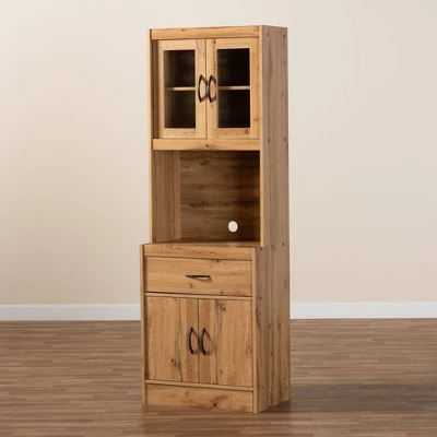 Laurana Wood Kitchen Cabinet And Hutch Oak Brown - Baxton Studio - Image 6