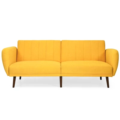 Costway Convertible Futon Sofa Bed Adjustable Couch Sleeper W/ Wood Legs NavyGreyYellow - Image 11