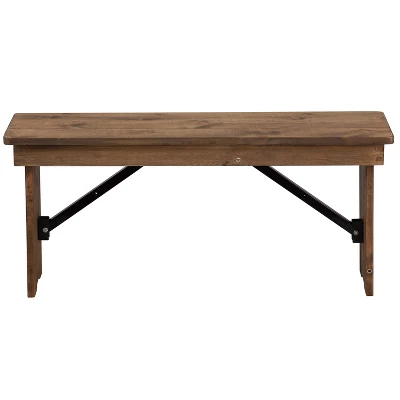 Merrick Lane Antique Solid Pine Folding Farmhouse Style Bench - Image 2