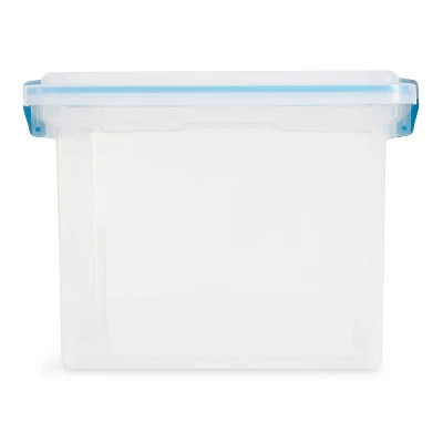 Sterilite 32 Quart Stackable Clear Plastic Storage Tote Container With Blue Gasket Latching Lid For Home And Office Organization, Clear - Image 3