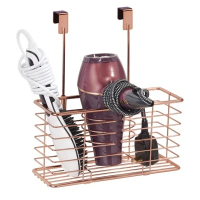MDesign Metal Over Cabinet Door Hair Care & Styling Tool Storage Basket - Image 9