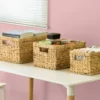 Vintiquewise Natural Woven Water Hyacinth Wicker Rectangular Storage Bin Basket With Handles, Set Of 3