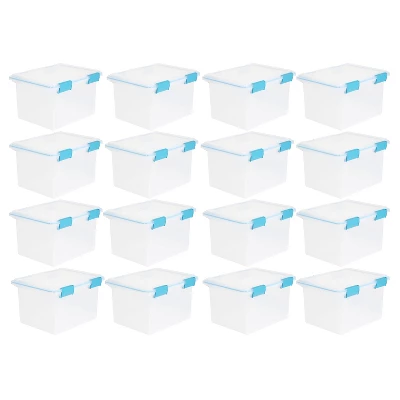 Sterilite 32 Quart Stackable Clear Plastic Storage Tote Container With Blue Gasket Latching Lid For Home And Office Organization, Clear - Image 8