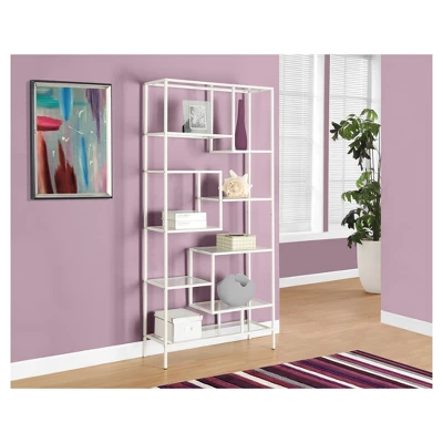 70" Metal Bookcase With Tempered Glass White - EveryRoom